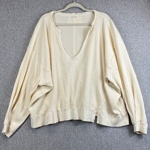 We the Free super oversized M thermal top waffle knit cream grunge Y2K boho